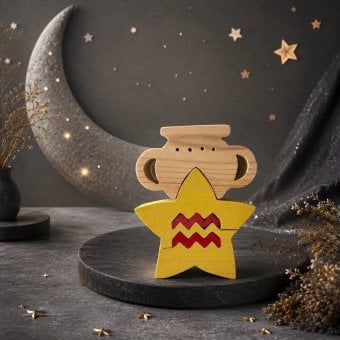 国産ヒノキ 星座の組み木｜水瓶座 ♒｜1/20〜2/18生まれ｜木製インテリア・誕生日プレゼント