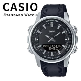 箱なし カシオ 腕時計 メンズ CASIO アナデジ ブラック シルバー 10年電池 50m防水 大きめ スポーツ ラバーベルト 海外モデル 逆輸入 ストップウォッチ タイマー アラーム LEDライト 誕生日 プレゼント ギフト 成人 卒業 入学
