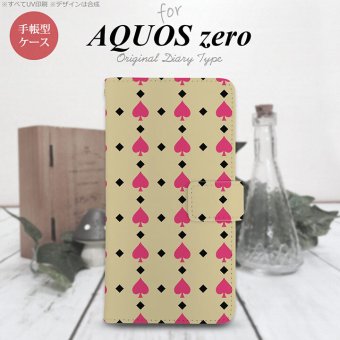 AQUOS zero 手帳型 スマホ ケース カバー アクオス トランプ(スペード) ベージュ×ピンク【アクオス ゼロ,AQUOS,zero,SoftBank,ソフトバンク,メール便 送料無料】
