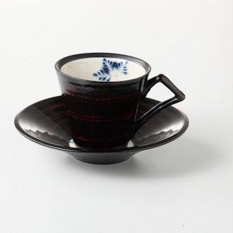 漆陶そう吉　コーヒーc/s　シダ曙（黒） 陶器 美濃焼 やきものの里から、暮らしを贈ります。　ギフト 食器 セット テーブルウェア