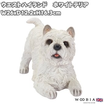 置物 woobia ウービア 犬 ウェスティ ウエストハイランドホワイトテリア 小 幅26cm 伏せ 白い犬 リアル 本物そっくり イギリス生まれ 職人手彩色 縁起物 戌年 玄関 インテリア 新築祝い 引っ越し祝い 開店祝い 出産祝い 誕生日 お祝い ギフト プレゼント 犬好き