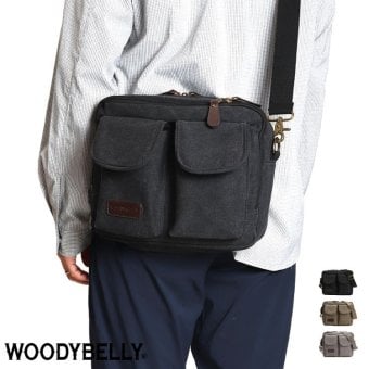 9ポケット多収納　WOODYBELLY ショルダーバッグ【送料無料】メンズ 帆布 父の日 プレゼント キャンバス 小さめ 小さい 斜め掛け 斜めかけバッグ 多収納 軽量 軽い 男性 女性 誕生日 祖父 肩掛けバッグ 帆布バッグ 旅行用カバン トラベルバッグ 海外旅行 使いやすい 鞄 30代 40代 50代 60代 70代 ギフト 贈り物 父親 彼氏 彼女 記念日