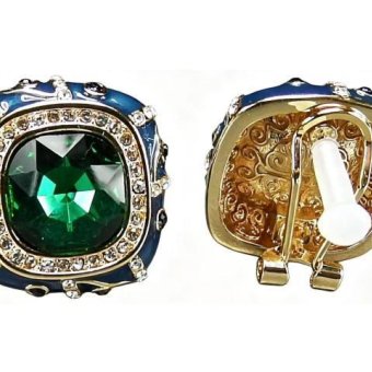 七宝焼グリーン17面カット人工石合金大ぶりピアスシルバー925ポスト
