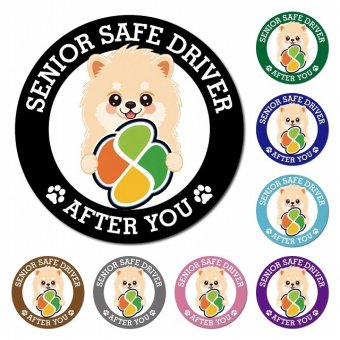 カーサイン 高齢者マーク SENIOR SAFE DRIVER ポメラニアン マグネット 強力 直径13cm 肉球 日本製 車 ステッカー