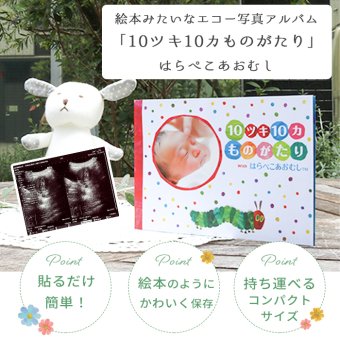 はらぺこあおむし エコー写真が収納できるアルバム 「10ツキ10カものがたり」 | エコー写真 保存 エコーアルバム フォトアルバム マタニティ アルバム