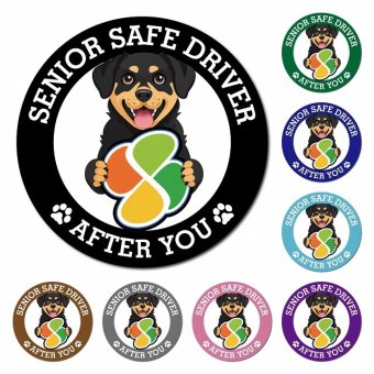カーサイン 高齢者マーク SENIOR SAFE DRIVER ロットワイラー マグネット 強力 直径13cm 肉球 日本製 車 ステッカー