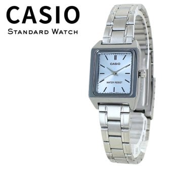 箱なし カシオ 腕時計 レディース CASIO ライトブルー シルバー 水色 スクエア 長方形 小さめ メタル 海外モデル 逆輸入 シンプル 上品 仕事 通勤 誕生日 プレゼント ギフト 成人 卒業 入学