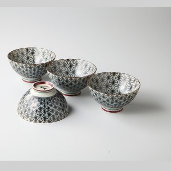 麻の葉茶碗４客　磁器 磁器 美濃焼 やきものの里から、暮らしを贈ります。　ギフト 食器 セット テーブルウェア