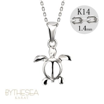 ゴールド ネックレス ハワイアンジュエリー ネックレス ホヌ ホワイトゴールド ネックレス 幸せを運ぶ ホヌ Sサイズ 14K K14ホワイトゴールド 14k k14カットあずきチェーン太1.4mm ギフトラッピング可能 プレゼント ハロウィン 【品番：CG-GP116W-CH1020】