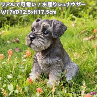 置物 woobia ウービア 犬 ミニチュアシュナウザー お座りシュナウザー グレー 高さ17.5cm ひげ リアル 本物そっくり イギリス生まれ 職人手彩色 縁起物 戌年 玄関 インテリア 新築祝い 引っ越し祝い 開店祝い 出産祝い 誕生日 お祝い ギフト プレゼント 犬好き シュナウザー好き