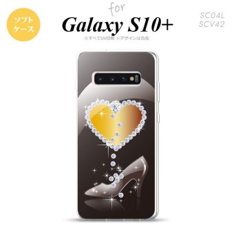 SC-04L SCV42 Galaxy S10+ スマホケース ソフトケース ハート ガラスの靴 黒 メンズ レディース nk-s10p-tp236