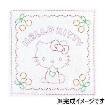 刺し子キット オリムパス 花ふきん ハローキティとさくらんぼ 204 サンリオ キャラクター 手芸 初心者向け 手作り 刺繍キット 伝統工芸 裁縫セット サンリオ正規ライセンス品