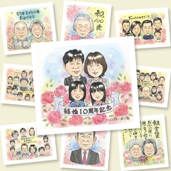 結婚10周年のギフトに、心あたたまる似顔絵をお届けします。ラッピング対応で、贈り物として渡しやすい似顔絵です。 ギフト 似顔絵 結婚10周年 手描き 名入れ 贈り物 プレゼント 結婚10周年 結婚記念日 銀婚式 夫婦 家族 両親 修正無料 名入れ 下書き確認 かわいい 喜ばれる 似てる 宝物 結婚10周年 感謝 周年 親孝行 記念日 メモリアル 感謝の品 喜寿祝い 感動 バレンタインデー
