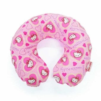サンリオ ハローキティ ネックピロー ミニ ピンク ラメハート柄 空気式 携帯枕 トラベルピロー キッズ 子供用 旅行用品 飛行機 新幹線 車内 快適グッズ サンリオ正規ライセンス品