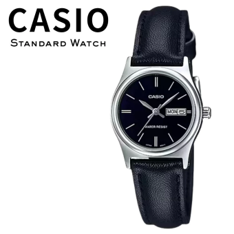 箱なし カシオ 腕時計 レディース CASIO ブラック シルバー レザー 革ベルト 海外モデル 逆輸入 カレンダー 曜日 日付 小さめ シンプル 仕事 通勤 就職祝い 誕生日 母の日 プレゼント ギフト 成人 卒業 入学
