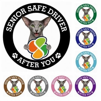 カーサイン 高齢者マーク SENIOR SAFE DRIVER オリエンタルショートヘア ステッカー シール 直径13cm 肉球 日本製 車