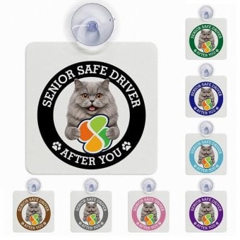 カーサイン 高齢者マーク SENIOR SAFE DRIVER ブリティッシュロングヘア 車内用 吸盤タイプ 収れん火災防止タイプ 肉球 日本製 車 ステッカー