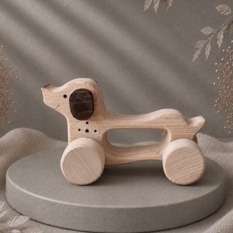 国産ヒノキの鈴入りコロコロワンコ｜音が鳴る木製おもちゃ｜犬の木のおもちゃ・知育玩具｜出産祝い
