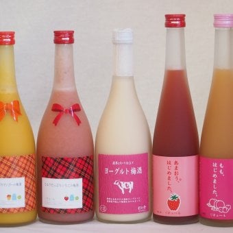 果物梅酒5本セット(あまおう梅酒 ミルクたっぷりいちごの梅酒 ミルクたっぷりマンゴーの梅酒 もも梅酒 ヨーグルト梅酒(福岡)) 500ml×2本 720ml×3本