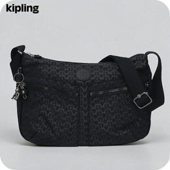 キプリング ショルダーバッグ レディース ブランド Kipling イゼラ ロゴ ワンポイント 総柄 K12592-K59 Signature Emb 黒