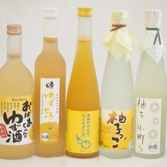 黄金色の一滴柚子5本セット(国内産ゆず使用ゆずとろ 7%(福島県) 柚子小町S7%(長崎県) 柚子っこ7%(愛知県) 馬路村のゆず、はじめました。ゆず梅酒7% 国産ゆず100％おばあちゃんのゆず酒 7度) 500ml×4本 720ml×1本