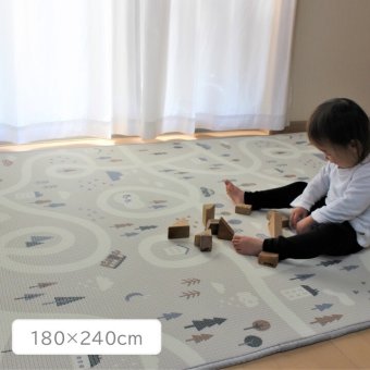 プレイマット 180×240cm 厚さ約1cm リバーシブル キッズプレイマット ポリエチレン 大判 クッションマット 子供部屋 キッズスペース 手洗い お手入れ簡単