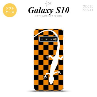 SC-03L SCV41 Galaxy S10 スマホケース ソフトケース トカゲ 市松 オレンジ メンズ レディース nk-s10-tp862