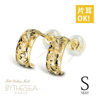 ハワイアンジュエリー フープピアス ピアス ゴールド 14K フープ 14K 14金 Sサイズ 半円 三日月 片耳(1個)購入可シリコンキャッチ シンプル 20G ゲージ BY THE SEA バイザシー メンズ レディース 誕生日 プレゼント ハロウィン 【品番：GE103-10】
