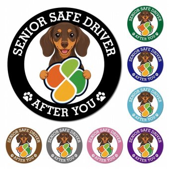 カーサイン 高齢者マーク SENIOR SAFE DRIVER ミニチュアダックスフンド マグネット 強力 直径13cm 肉球 日本製 車 ステッカー
