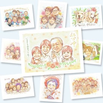 古希のギフトに、見た瞬間に、思わず笑顔になる似顔絵です。下書き確認ができるので、安心して贈れます。 似顔絵 ギフト 古希祝い 贈り物 名入れ 手描き プレゼント 古希 記念 傘寿 長寿 おじいちゃん おばあちゃん 祖父母 名入れ 修正無料 下書き確認 そっくり かわいい 宝物 似てる 古希 一生もの 70歳 長寿祝い お祝いの品 卒寿祝い 感動 オリジナル 家族 引っ越し バレンタインデー 大人数