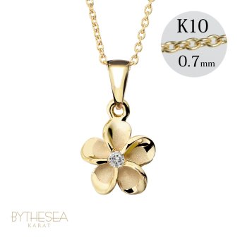 ゴールド ネックレス ハワイアンジュエリー ネックレス イエローゴールド ネックレス 14K 14Kネックレス プルメリア ダイヤモンド ジルコニア K10 10Kあずきチェーン太0.7mm ギフトラッピング可能 彼女 妻 女性 レディース プレゼント ハロウィン 【品番：CG-GP109】