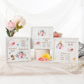 Onburt 自社手作り 世界に一つだけ 刺繍 名入れ オリジナル 命名書 フレーム付き くり抜き写真窓 名付け 出産祝い プレゼント 日本製