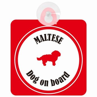 Maltese マルチーズ ホワイト＆レッド 車 窓ガラス 吸盤タイプ DOG IN CAR かっこいい おしゃれ 犬 シルエット アメ雑風 カラフル ドッグインカー ドッグオンボード 安全対策 セーフティサイン デコ 外出 ドライブ カーサイン 吸盤