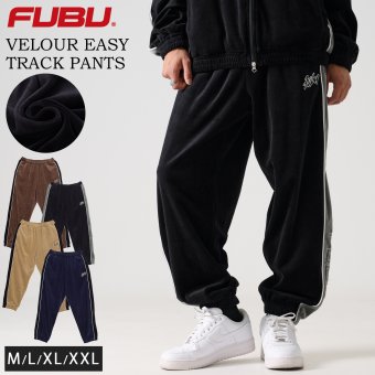 FUBU フブ ロングパンツ メンズ ベロアパンツ イージーパンツ トラックパンツ ルーズシルエット ウエストゴム ブランド 秋 冬 ロゴ 刺繍 大きいサイズ XL XXL オーバーサイズ アメカジ レディース ストリート系 黒 2025fw karlas