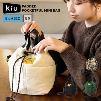 ショルダーバッグ KiU キウ K384 レディース メンズ ミニショルダーバッグ 巾着バッグ ハンドバッグ 2way 秋冬 撥水 斜めがけ 軽量 B6 ミニバッグ ショルダー 巾着 キルティング 大人 おしゃれ かわいい 通勤 普段使い 旅行 ブラック 黒 レオパード アイボリー グリーン