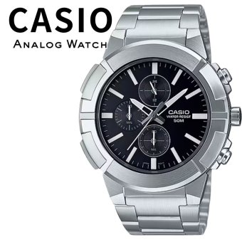 箱なし 希少デザイン カシオ 腕時計 メンズ シルバー ブラック 希少デザイン CASIO 海外モデル クロノグラフ 24時間計 50m防水 ステンレス メタル 大型 プレゼント ギフト 成人 卒業 入学