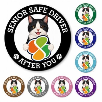 カーサイン 高齢者マーク SENIOR SAFE DRIVER 黒白（ハチワレ） マグネット 強力 直径13cm 肉球 日本製 車 ステッカー