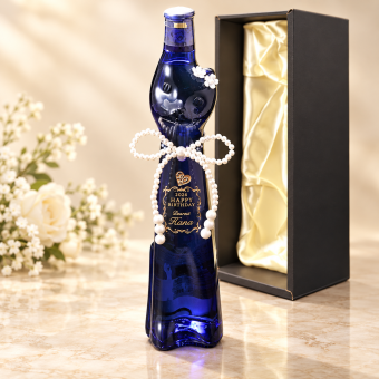 退職 異動 名入れ SXX 白ワイン G.A.シュミット ラインヘッセン リースリング Q.b.A. ブルーネコボトル 500ml デコ仕上げ パールリボン付 布張りBOX入り / プレゼント ギフト 退職 記念 誕生日 長寿 祝い 猫 ねこ ドイツワイン