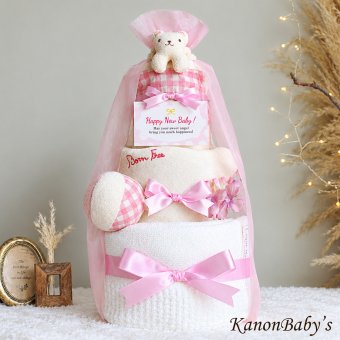 おむつケーキ 出産祝い オーガニック 人気 3段 女の子 赤ちゃん 誕生日プレゼント ハーフバースデー ベビーシャワー 送料無料 con4101