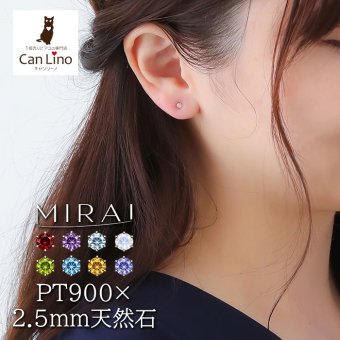 プラチナ ピアス 天然石 2.5mm PT900 一粒 6本爪 小さめ シンプル 誕生石 ガーネット アメジスト アクアマリン 8種類 金属アレルギー対応 品質保証書 MIRAI 片耳 1個売り