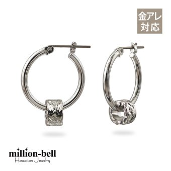 ハワイアンジュエリー ピアス 金属アレルギー対応 純チタンポスト シルバー925 マイレ チューブ チャーム 葉 フープピアス クロッシングピアス 20G(ゲージ) 幅20mm レディース 誕生日 プレゼント ハロウィン 【品番：HE-SP3251】