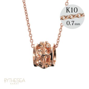 ゴールド ネックレス ハワイアンジュエリー ネックレス ピンクゴールド バレル 樽 プルメリア 透かし模様 14K K14ピンクゴールド K10 10Kあずきチェーン太0.7mm ギフトラッピング可能 彼女 妻 女性 レディース プレゼント ハロウィン 【品番：CG-GP105R】