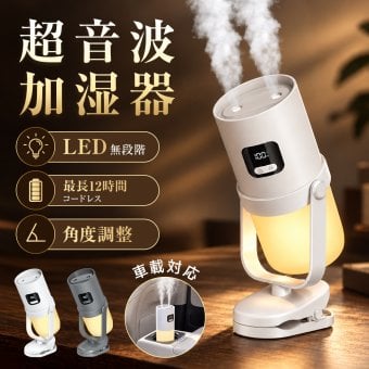 卓上加湿器 小型 クリップ付き 置き型 USB充電式 350mL 角度調整可能 超音波式 3段階噴霧 間欠運転 水漏れ防止 寝室 車内