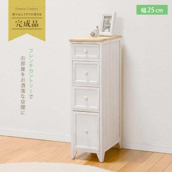 キャビネット チェスト 幅25cm 箪笥 たんす 引き出し アンティーク バスケット ホワイト 玄関収納 リビング ダイニング ワゴン オシャレ お洒落 小物収納 ランドリー収納 キッチン 組立式 有効活用: 25幅 引出し 4杯 シンプル 新生活