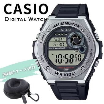カシオ 腕時計 メンズ ブラック シルバー デジタル CASIO 海外モデル 10年電池 100m防水 デュアルタイム ストップウォッチ タイマー アラーム LEDライト スポーツ プレゼント ギフト 収納ケース付き 成人 卒業 入学