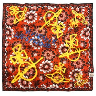 ヴィヴィアンウエストウッド Vivienne Westwood ハンカチ 大判 オーブ 刺繍 ロゴ プリント 花柄 50×50 ハンカチーフ バンダナ レディース オレンジ系マルチカラー