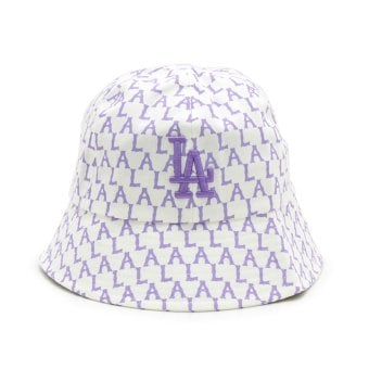 エムエルビーコリア MLB Korea バケットハット 帽子 ロサンゼルス ドジャース モノグラム パステル ドーム 32CPHA111 07V メンズ レディース ユニセックス ホワイト+バイオレット 海外正規品