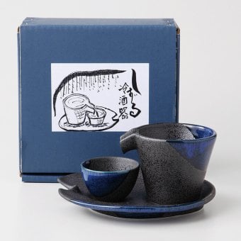 黒吹青流　しずる冷酒器揃 磁器 美濃焼 やきものの里から、暮らしを贈ります。　ギフト 食器 セット テーブルウェア