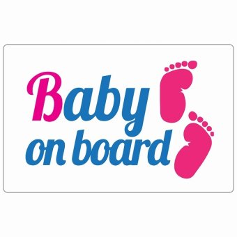 BABY ON BOARD 足あと ホワイト セーフティサイン ステッカー 14x9cm 長方形タイプ シールタイプ あおり運転 対策 煽り運転対策 自動車用 安全対策 カーサイン