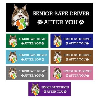 カーサイン 高齢者マーク SENIOR SAFE DRIVER ノルウェージャンフォレストキャット ステッカー シール 長方形 15x5cm 肉球 日本製 車